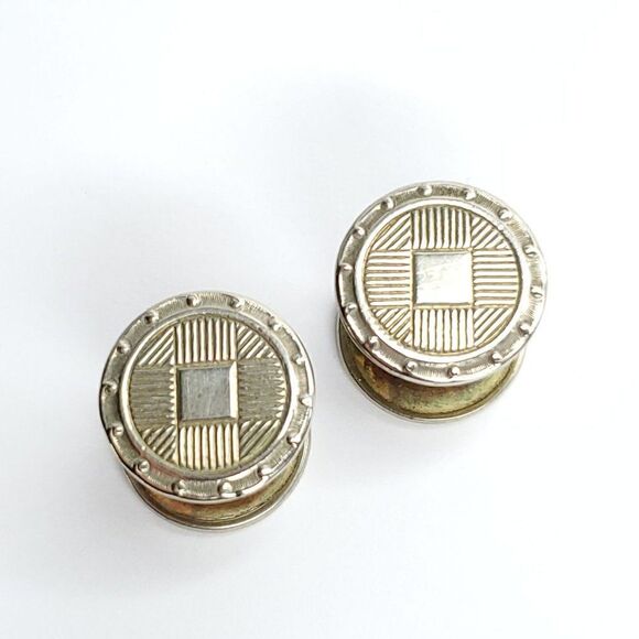 Vintage 1920s Kum A Part Snap Cuff Links Silvertone Circle w/ Stripes Square - Picture 1 of 3